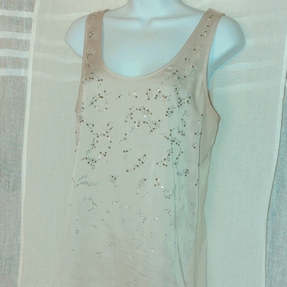 🐚 Pretty Satiny Sparkly Sleeveless Neutrals Express M Camisole - Beige Greige